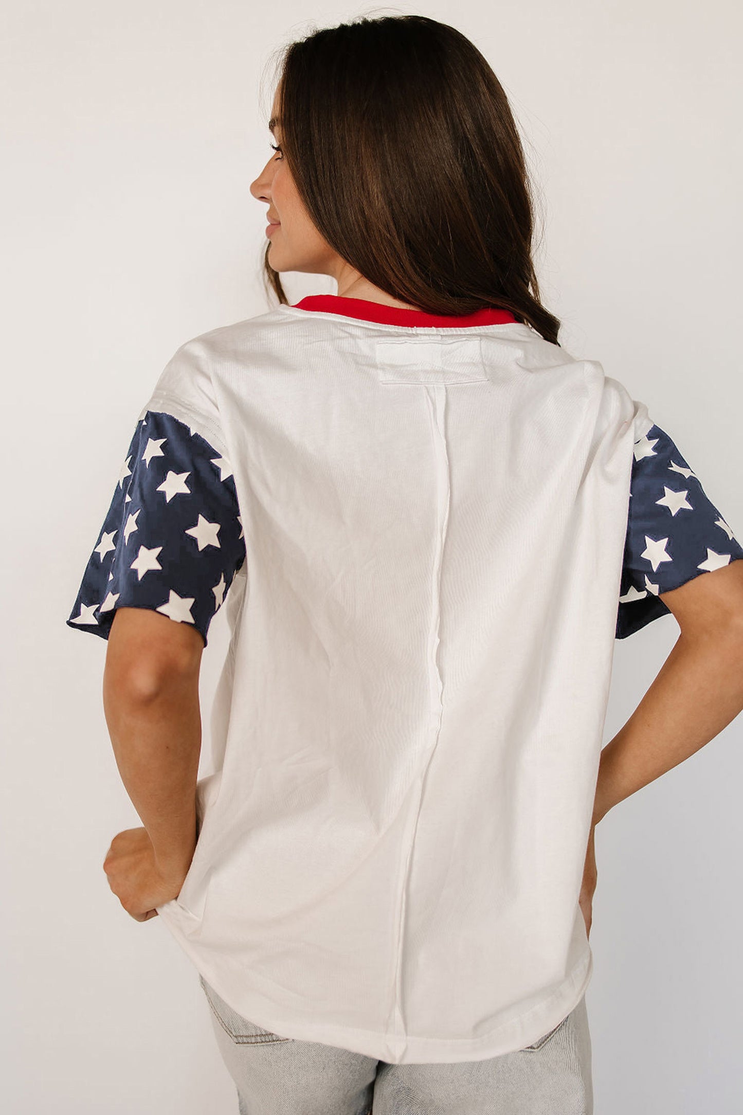 Tops & Tees - Jet Stream Flag Print USA Graphic Patchwork Casual Tee