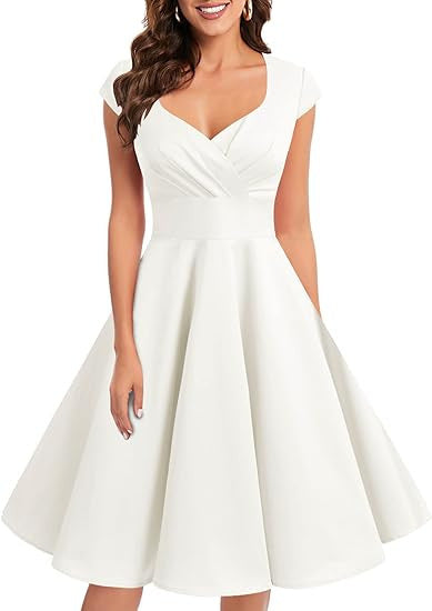 Fit and Flare Dresses - Retro Women's V-neck Half Sleeve Waist Dress