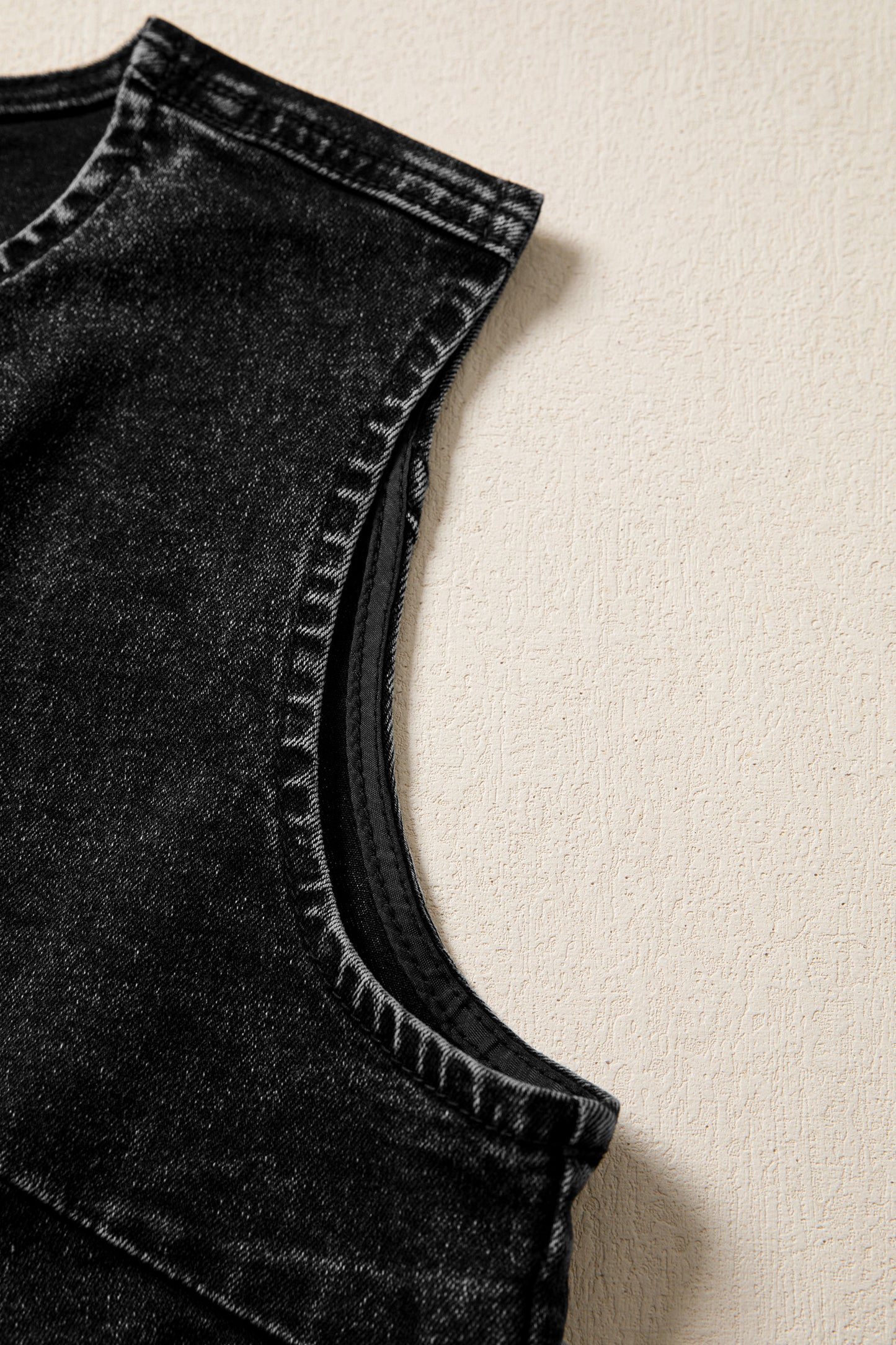 Tank Tops - Black Buttoned Front Slit Denim Vest
