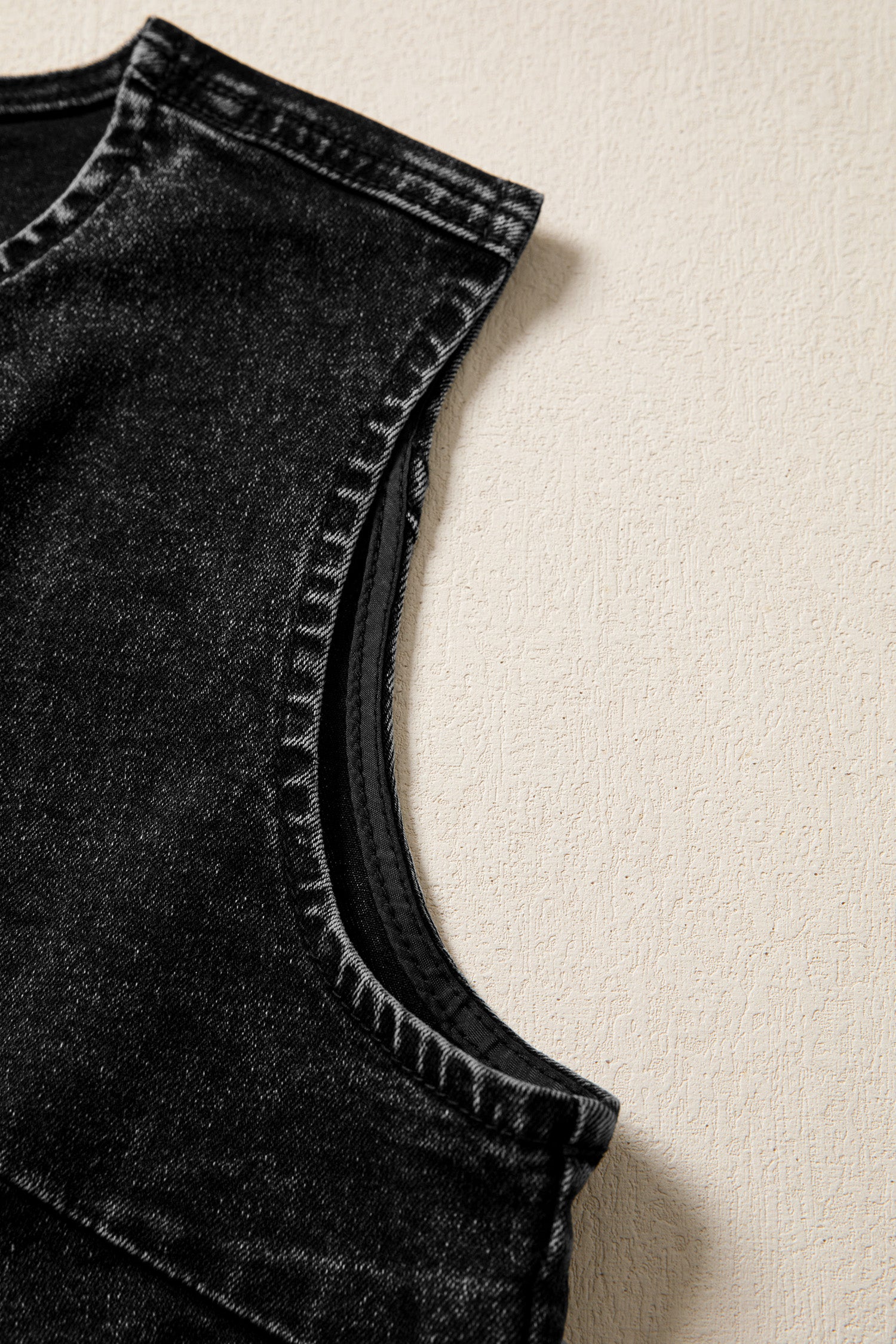 Tank Tops - Black Buttoned Front Slit Denim Vest