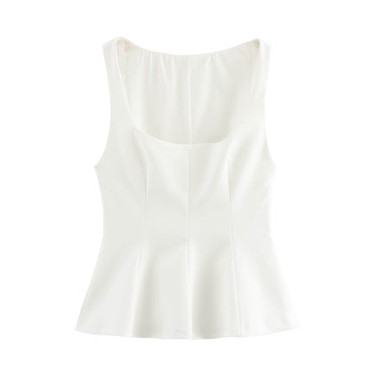 Cami Tops - Pleated Slim-fit Square Collar Sleeveless Small Top