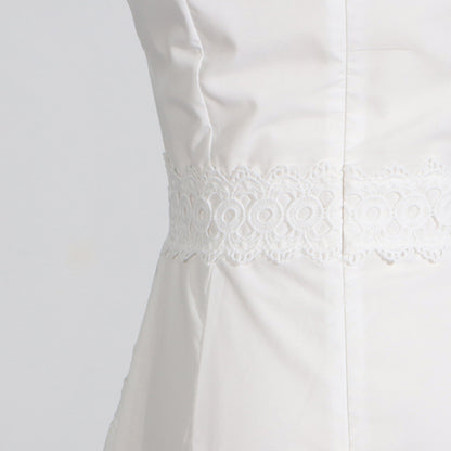 Round Neck Sleeveless Waist Lace Stitching Solid Color Dress