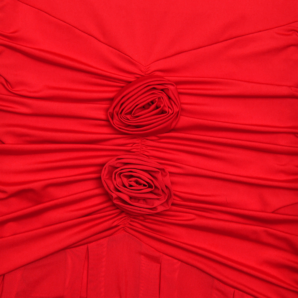 Elegant Dresses - Fashion Off-shoulder Pleated Dress Flower Dress