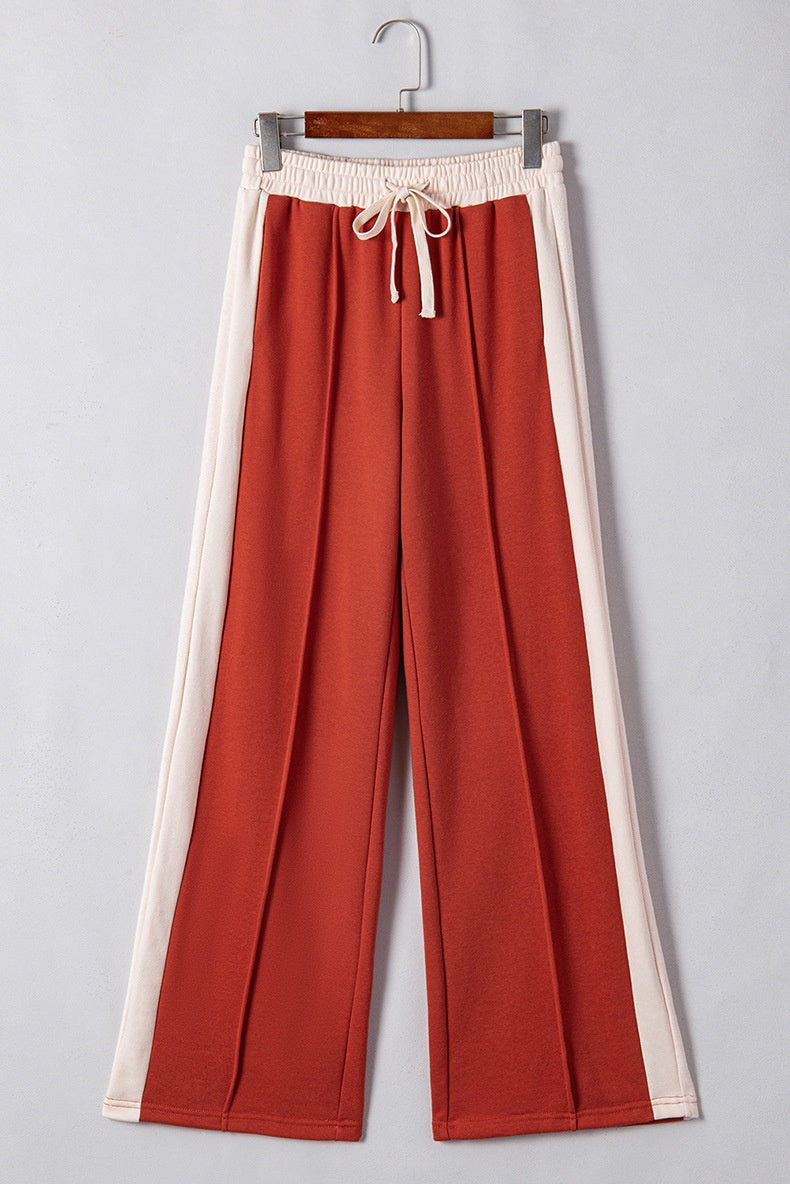Women's High Waist Wide Leg Pants European And American Simple Loose Color Matching Drawstring