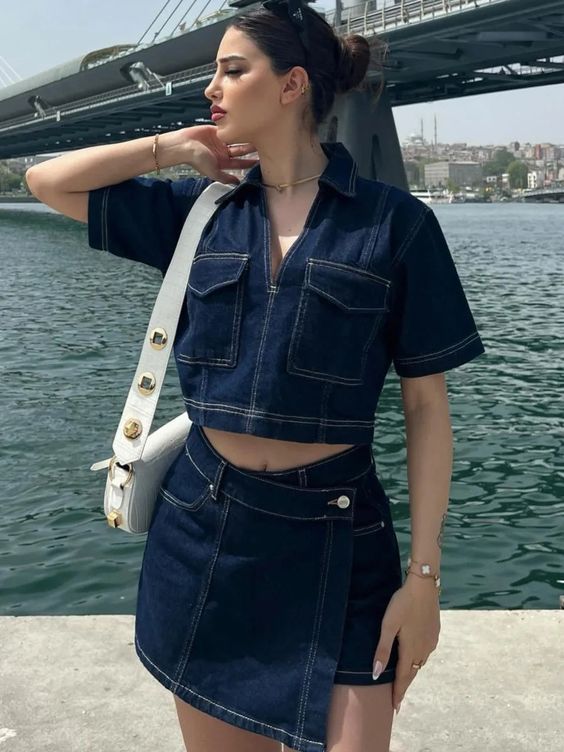 Skirt Set - Summer V-neck Short-sleeved Top Summer Women's Hot Girl High Waist Irregular