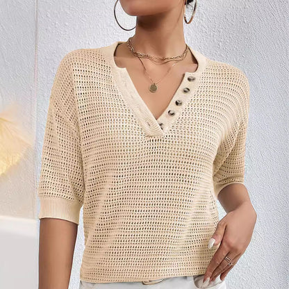 Knit Tops - V-neck Hollow Knitwear Women's Clothing