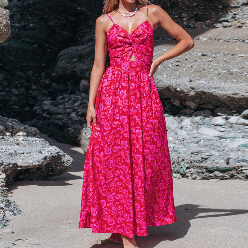 A-Line Dresses - Knotted V-neck Long Dress Women