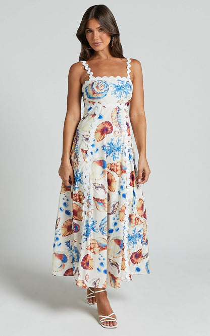 A-Line Dresses - Printed Sling Stitching Dress