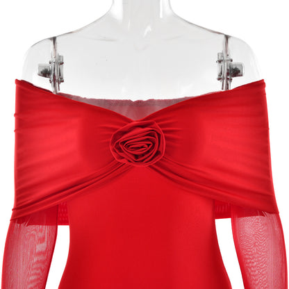 Elegant Dresses - Fashion Off-shoulder Pleated Dress Flower Dress