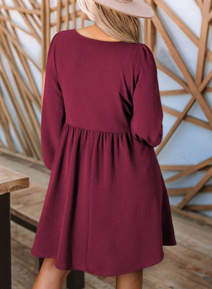 Long Sleeve High Waist A- Line Mini Dress