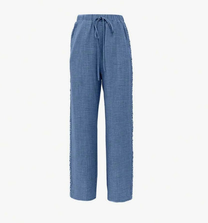 Pants - Women's Casual Side Lace Solid Denim Effect Long Pants