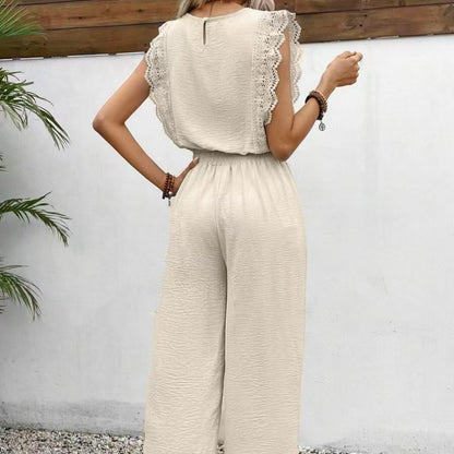 Matching Sets - Women's Solid Color Casual Short Sleeved Top Straight Leg Pants Two-piece Set