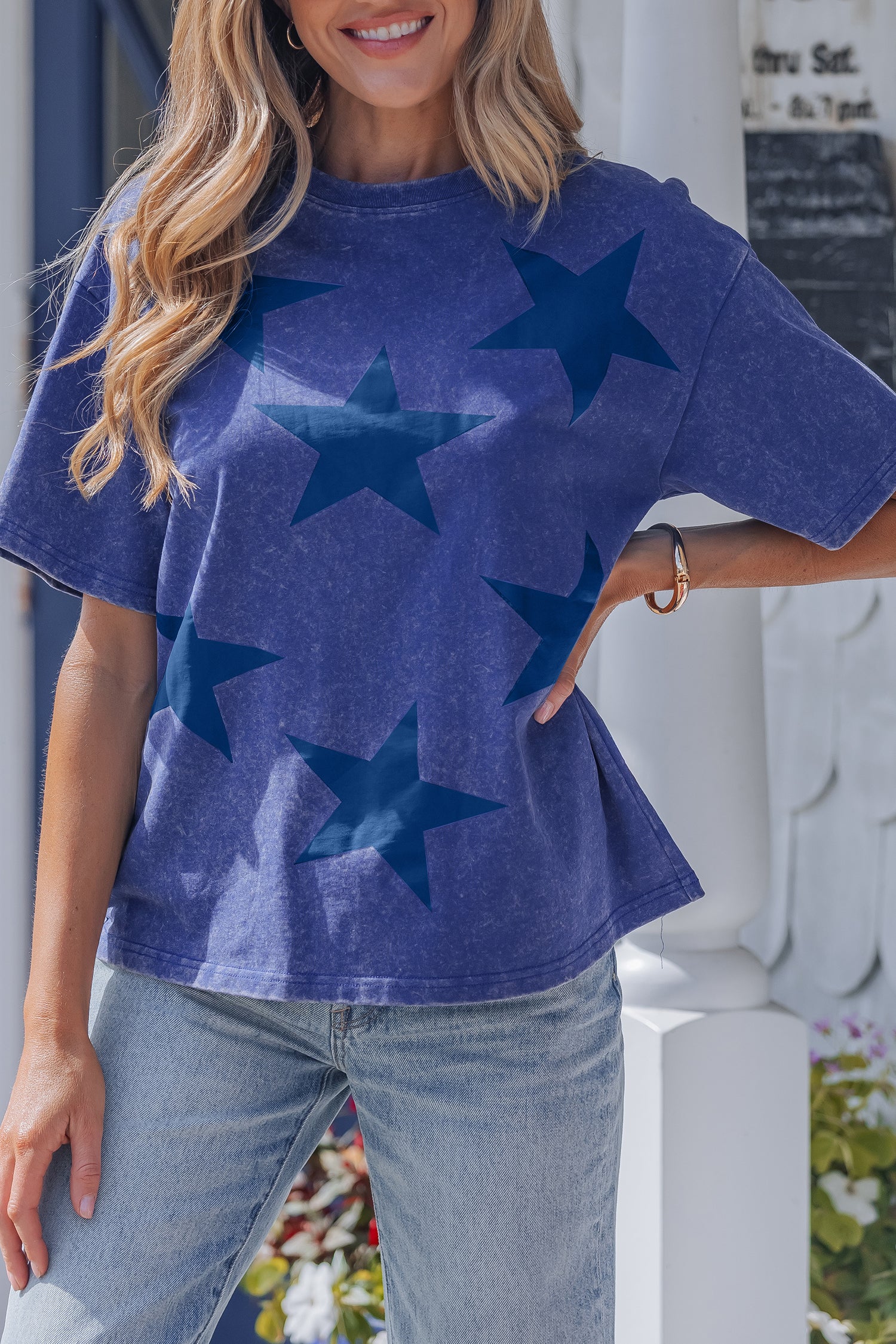 Tops & Tees - Red Independence Day Star Printed Mineral Wash T Shirt