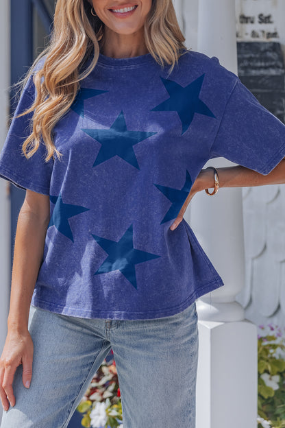 Tops & Tees - Red Independence Day Star Printed Mineral Wash T Shirt