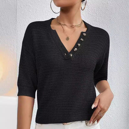 Knit Tops - V-neck Hollow Knitwear Women's Clothing