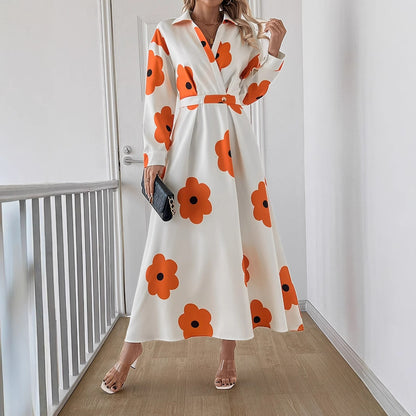 A-Line Dresses - Fashion Women's Long Sleeve Printed Lace-up Dress