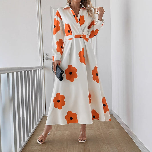 A-Line Dresses - Fashion Women's Long Sleeve Printed Lace-up Dress