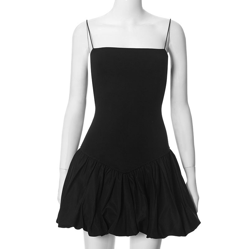 Drop Waist Dresses - Women's Solid Color Sleeveless Strap Stitching Short Dress