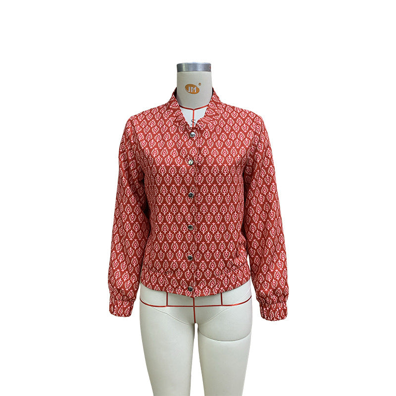 Temperament Printed Long Sleeve Top Coat