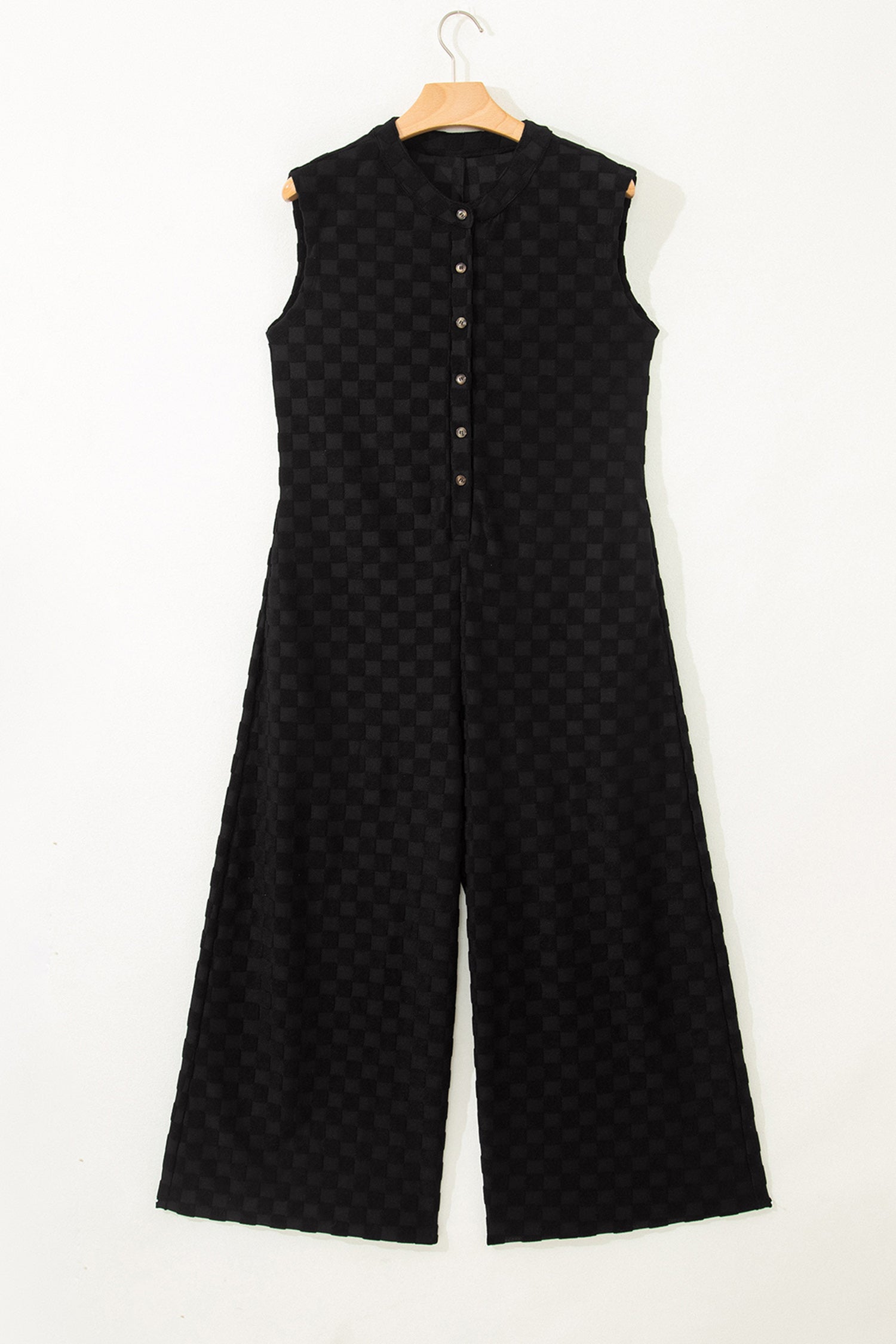 Jumpsuits & Rompers - White Half Buttons Sleeveless Wide Leg Textured Jumpsuit