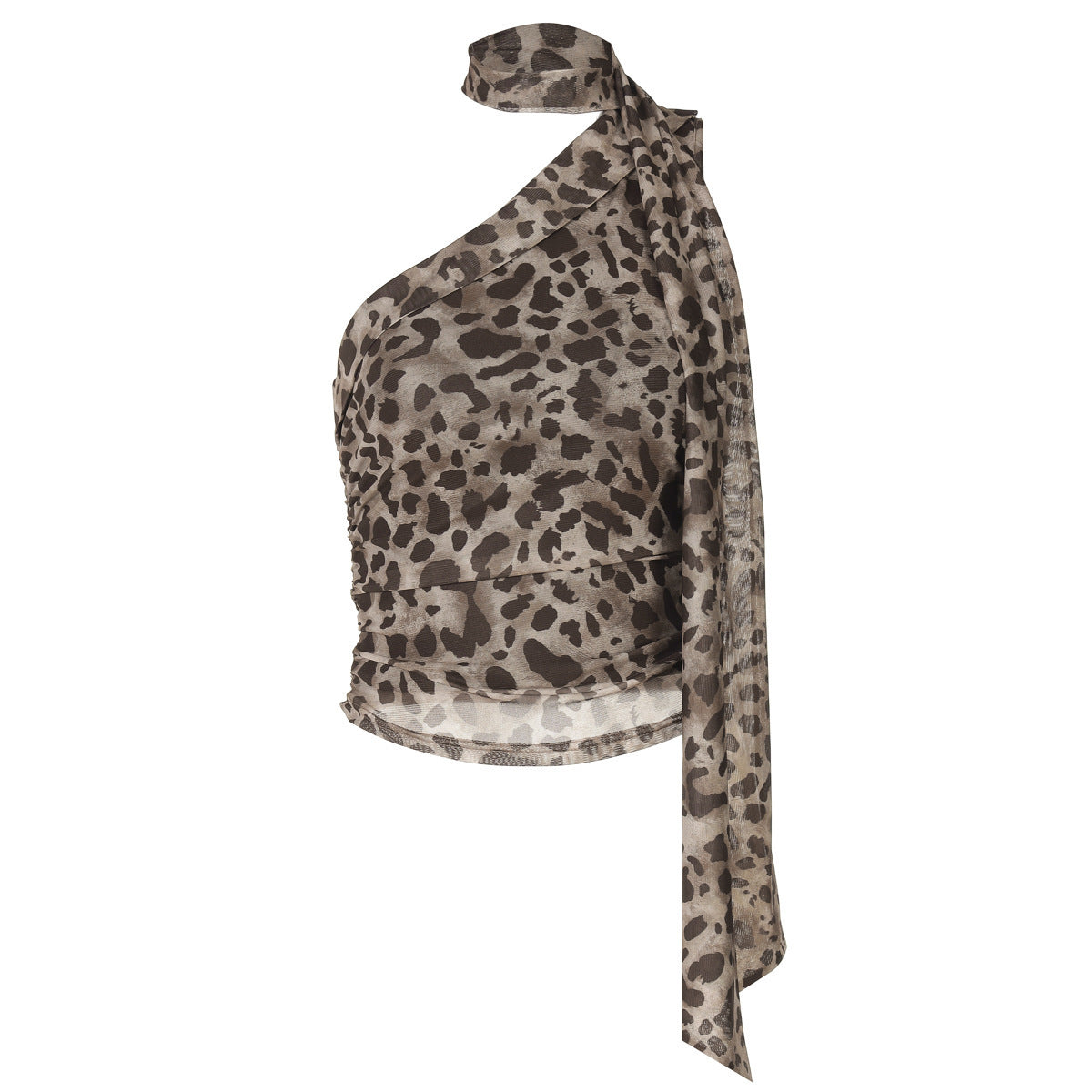 Tops - Leopard Print Crossbody Sleeveless Ribbon Short Tight Vest