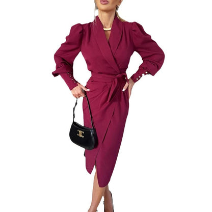 Wrap Dresses - Long Sleeve Commuter Office Dress Women