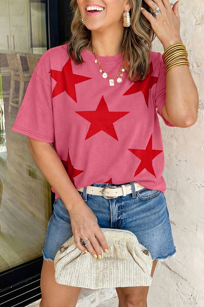 Tops & Tees - Red Independence Day Star Printed Mineral Wash T Shirt