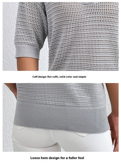 Knit Tops - V-neck Hollow Knitwear Women's Clothing