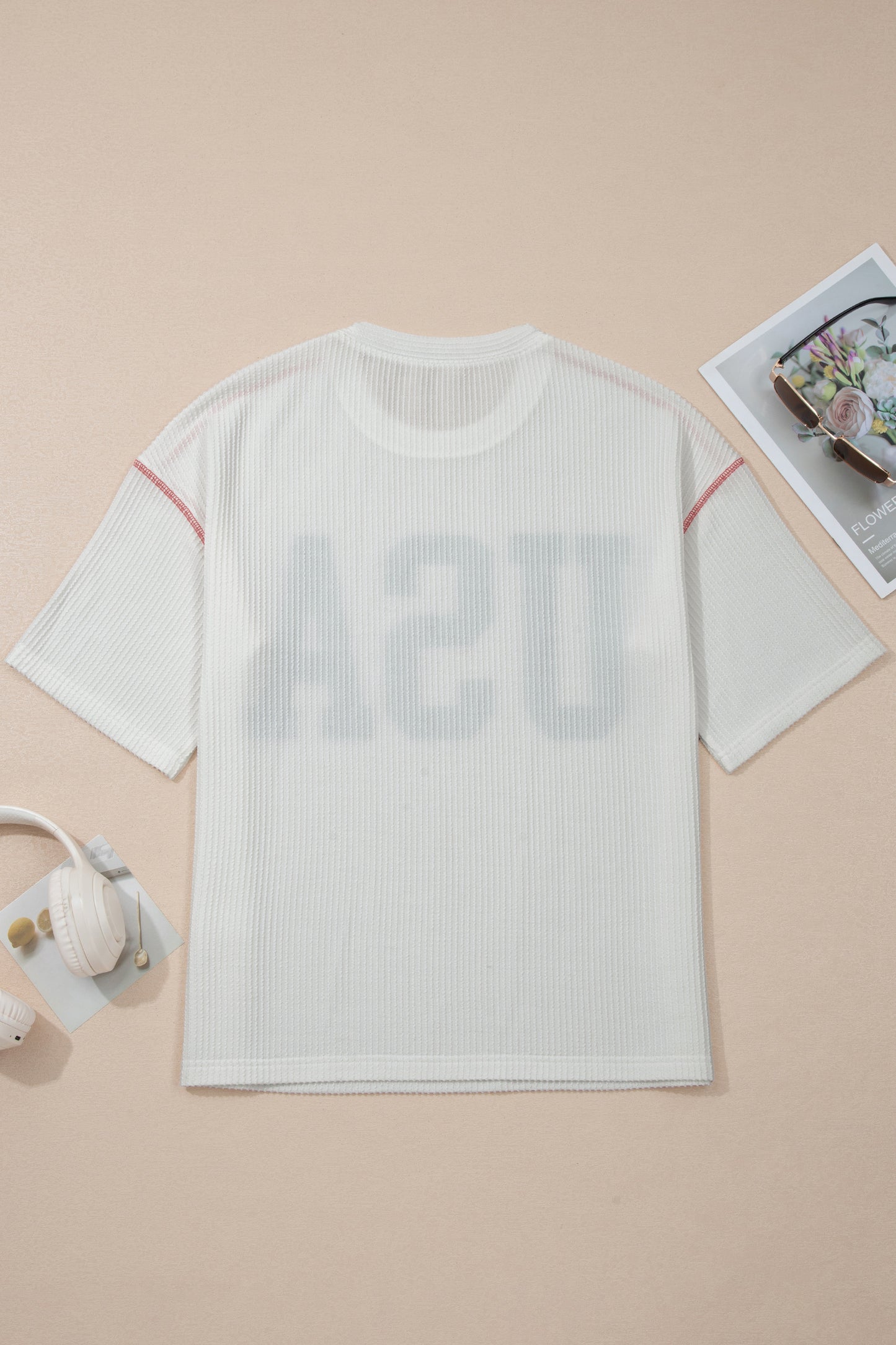 Tops & Tees - White USA Graphic Half Sleeve Loose Ribbed Top