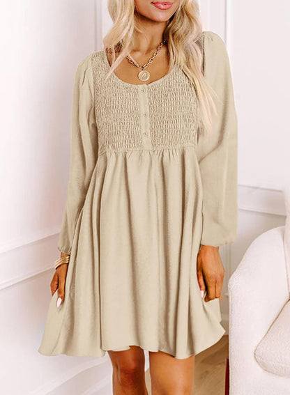 Long Sleeve High Waist A- Line Mini Dress