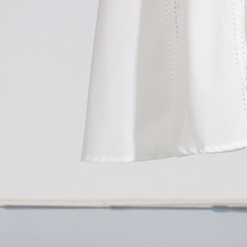 Round Neck Sleeveless Waist Lace Stitching Solid Color Dress