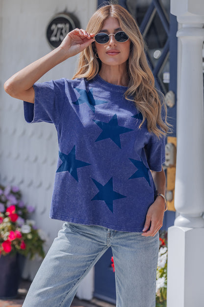 Tops & Tees - Red Independence Day Star Printed Mineral Wash T Shirt