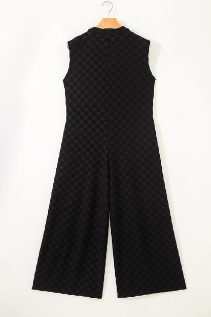 Jumpsuits & Rompers - White Half Buttons Sleeveless Wide Leg Textured Jumpsuit