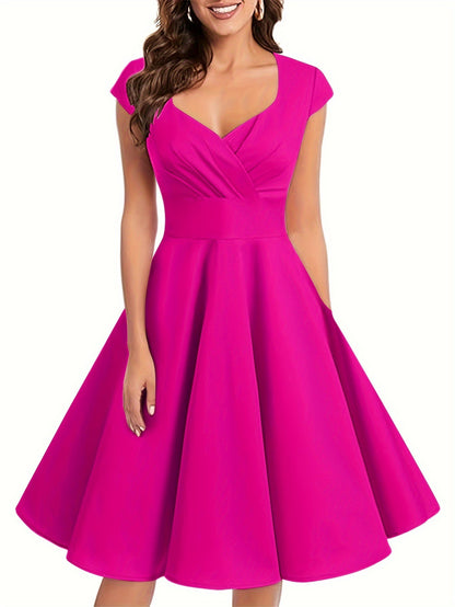 Fit and Flare Dresses - Retro Women's V-neck Half Sleeve Waist Dress