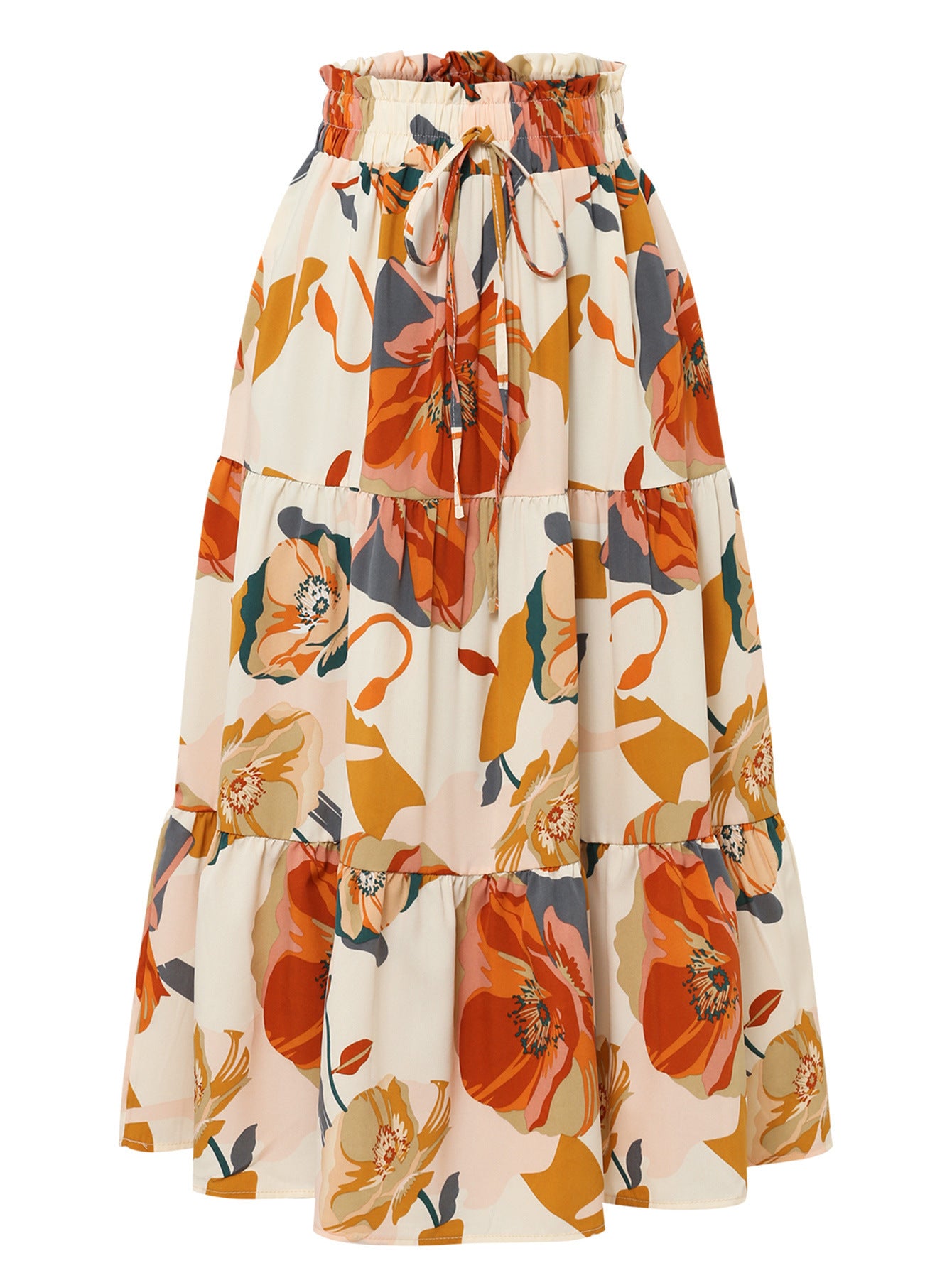 Skirts - Women's Pleated Floral Print Elastic Waist Skirt