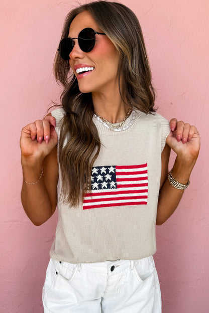 Sweater Vests - Parchment American Flag Sleeveless Sweater