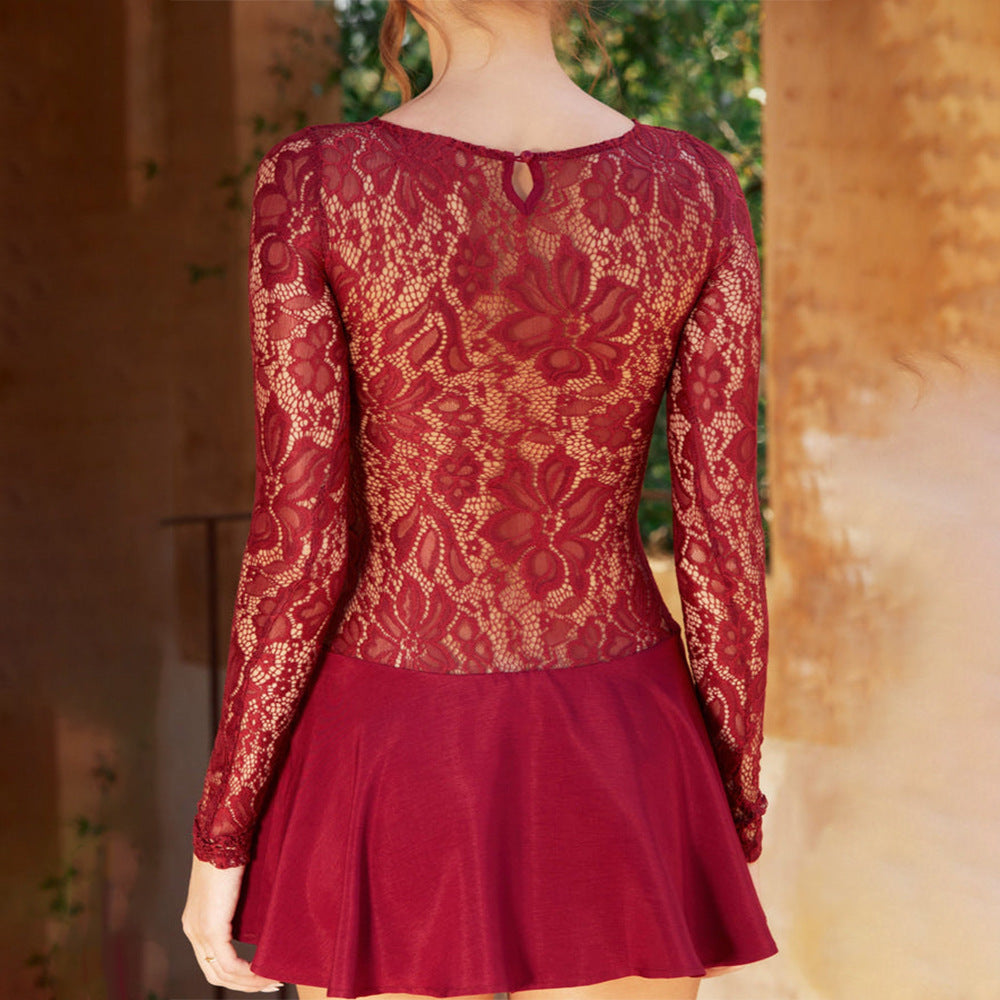 Clubbing Dresses - Lace Round Neck Hollow Out Slim-fitting Patchwork Dress