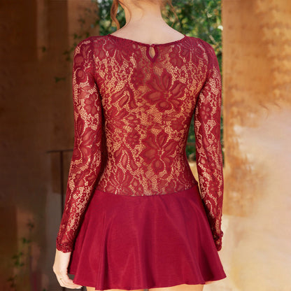 Clubbing Dresses - Lace Round Neck Hollow Out Slim-fitting Patchwork Dress