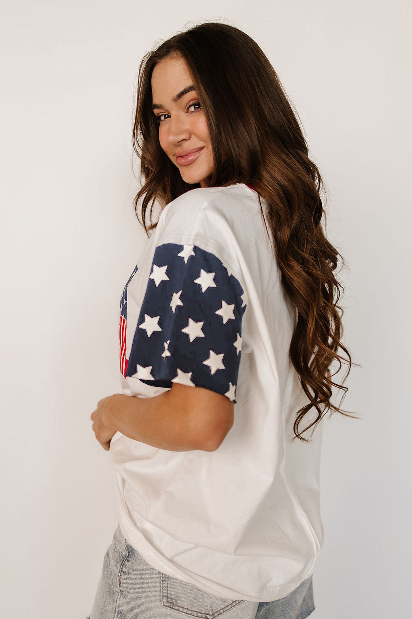 Tops & Tees - Jet Stream Flag Print USA Graphic Patchwork Casual Tee