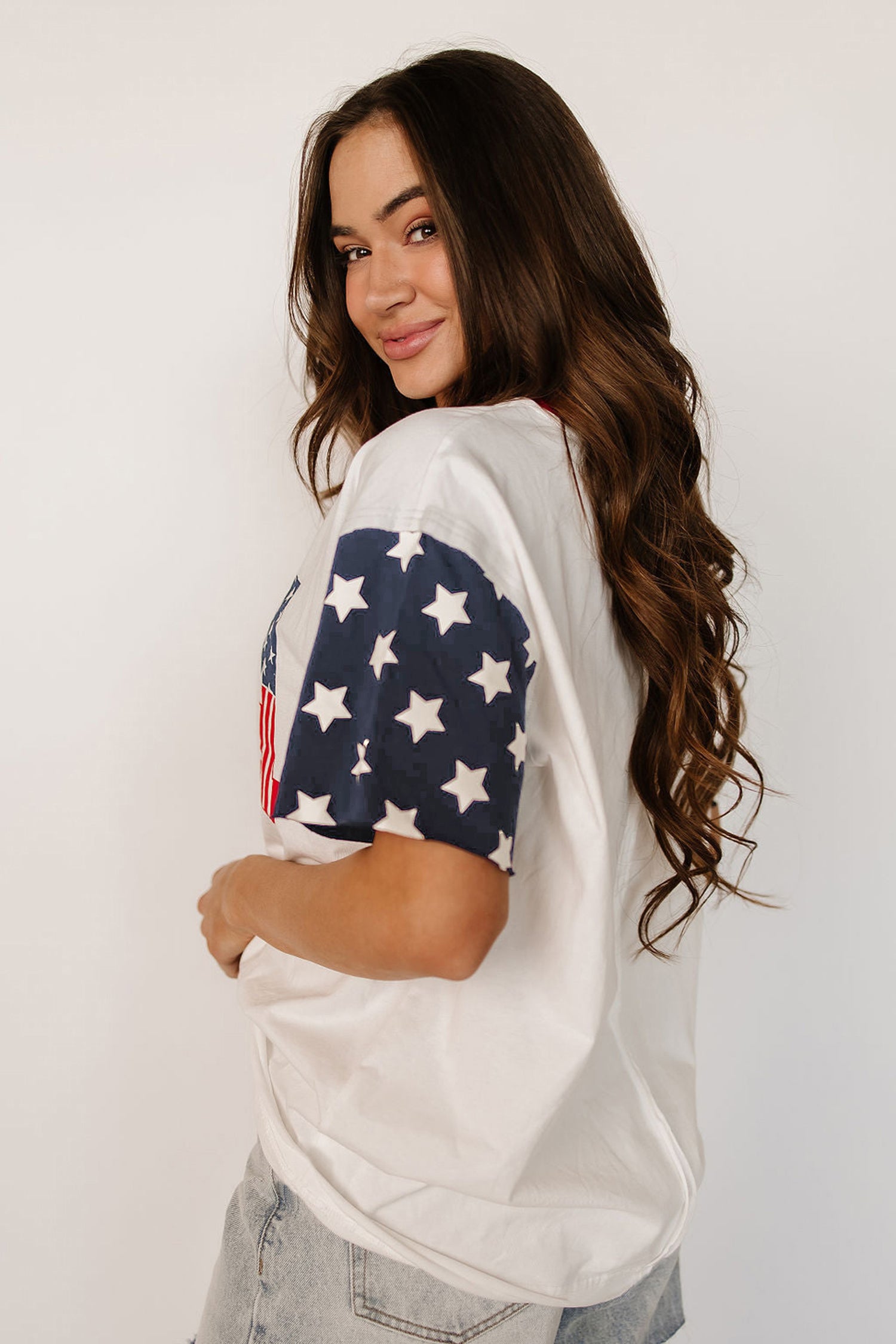 Tops & Tees - Jet Stream Flag Print USA Graphic Patchwork Casual Tee