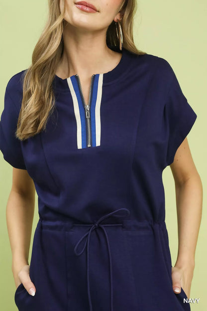  - Umgee Knit Zip Front Drawstring Dress