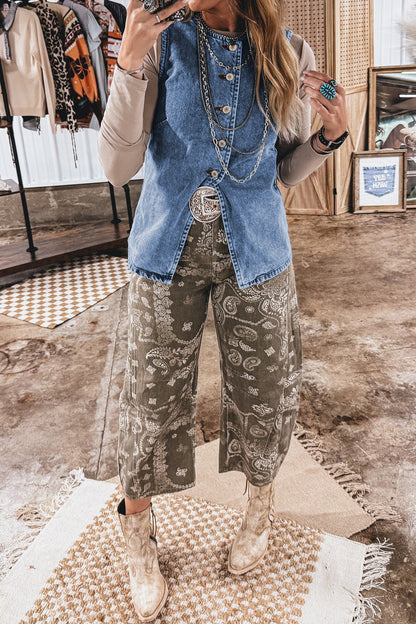 Tank Tops - Black Buttoned Front Slit Denim Vest