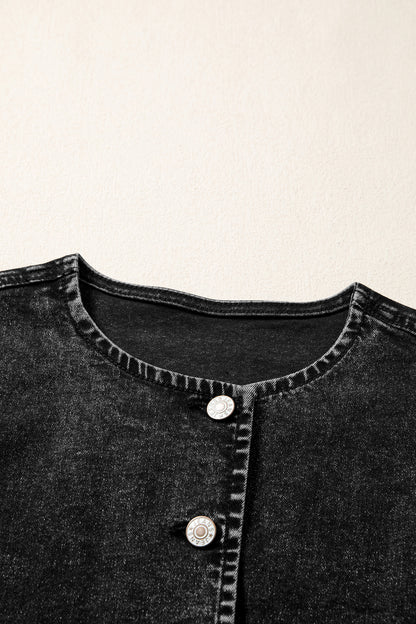 Tank Tops - Black Buttoned Front Slit Denim Vest