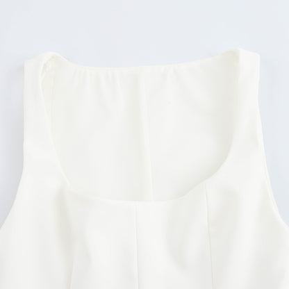 Cami Tops - Pleated Slim-fit Square Collar Sleeveless Small Top