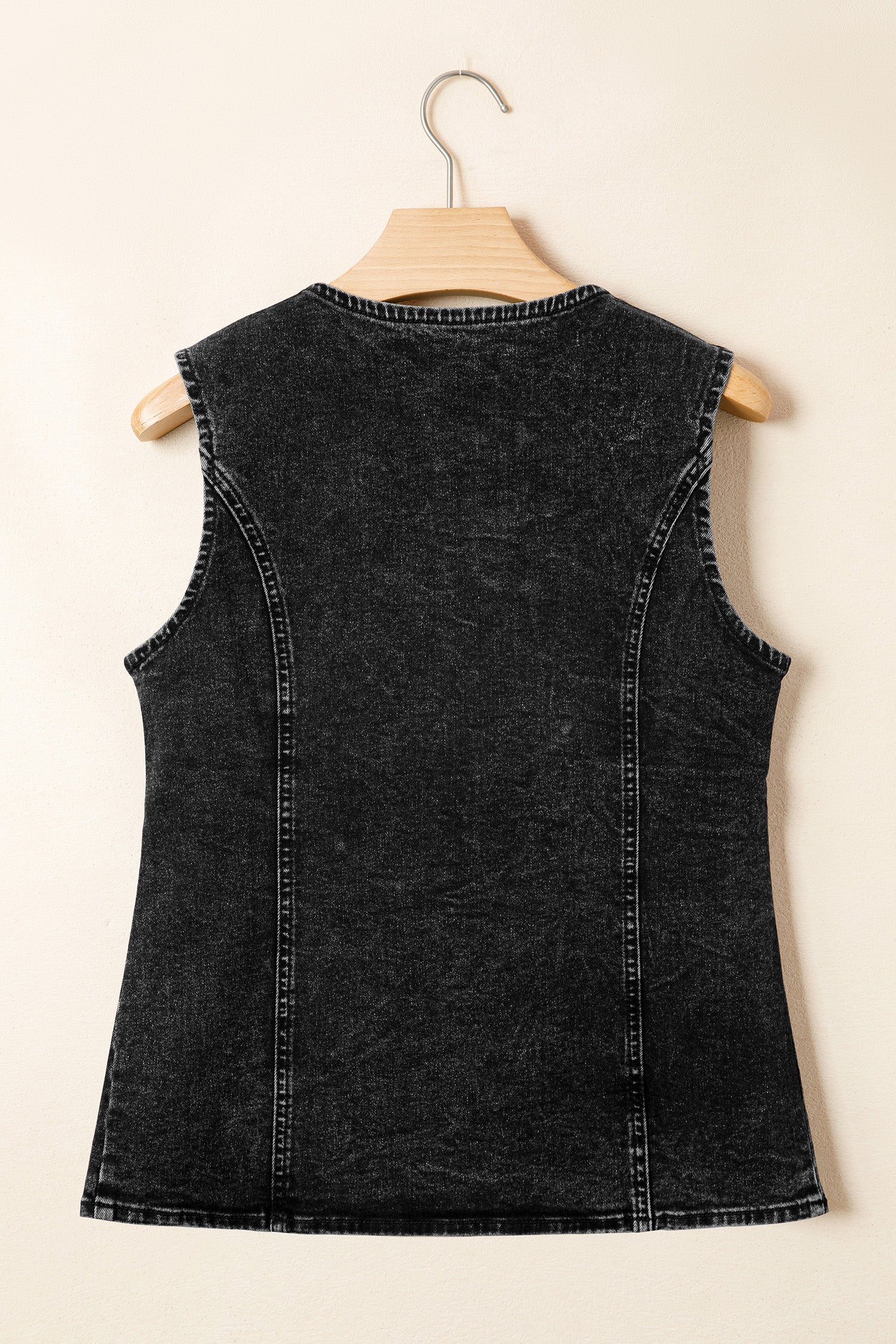 Tank Tops - Black Buttoned Front Slit Denim Vest