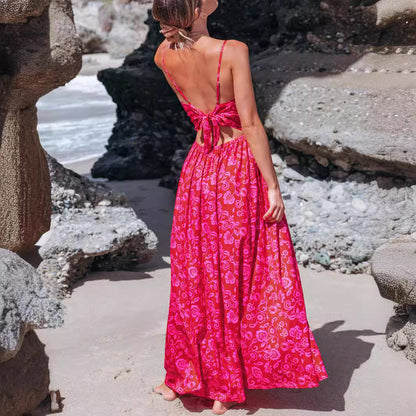 A-Line Dresses - Knotted V-neck Long Dress Women