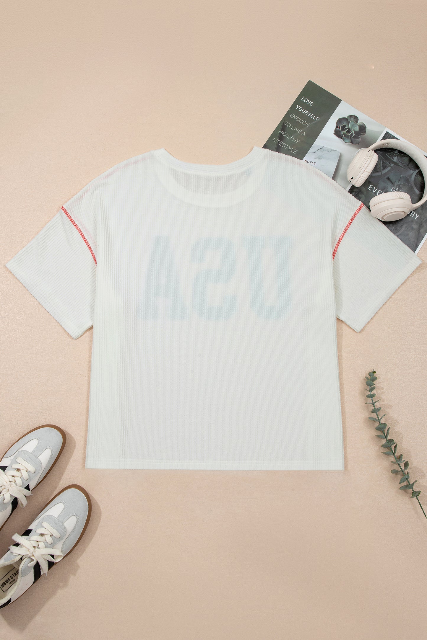Plus Size Tops & Tees - White Plus Size Twisted Rib Vintage USA Letter Printed T Shirt