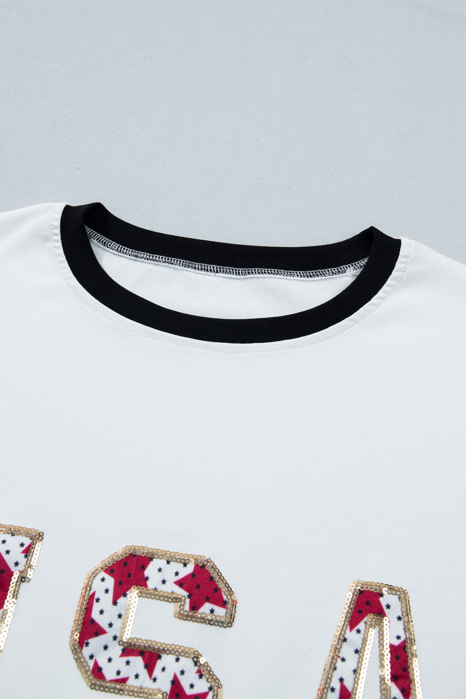 Tops & Tees - White USA Sequin Color Block Trim Loose T Shirt