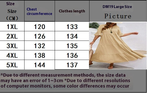 Casual Dresses - V-neck Stitching Multicolor Long Large Hem Plus Size Dress