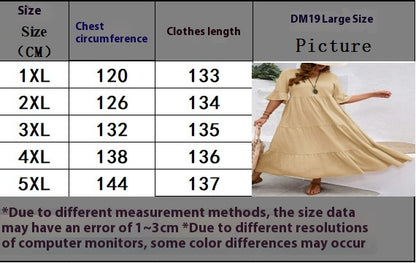 Casual Dresses - V-neck Stitching Multicolor Long Large Hem Plus Size Dress